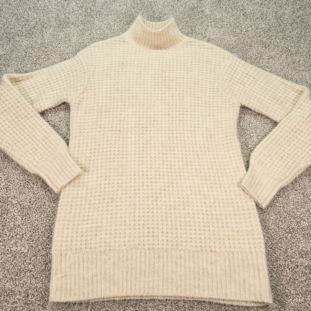 LINE The Label Cream Waffle Knit Mock Neck Sweater XS to Small‎